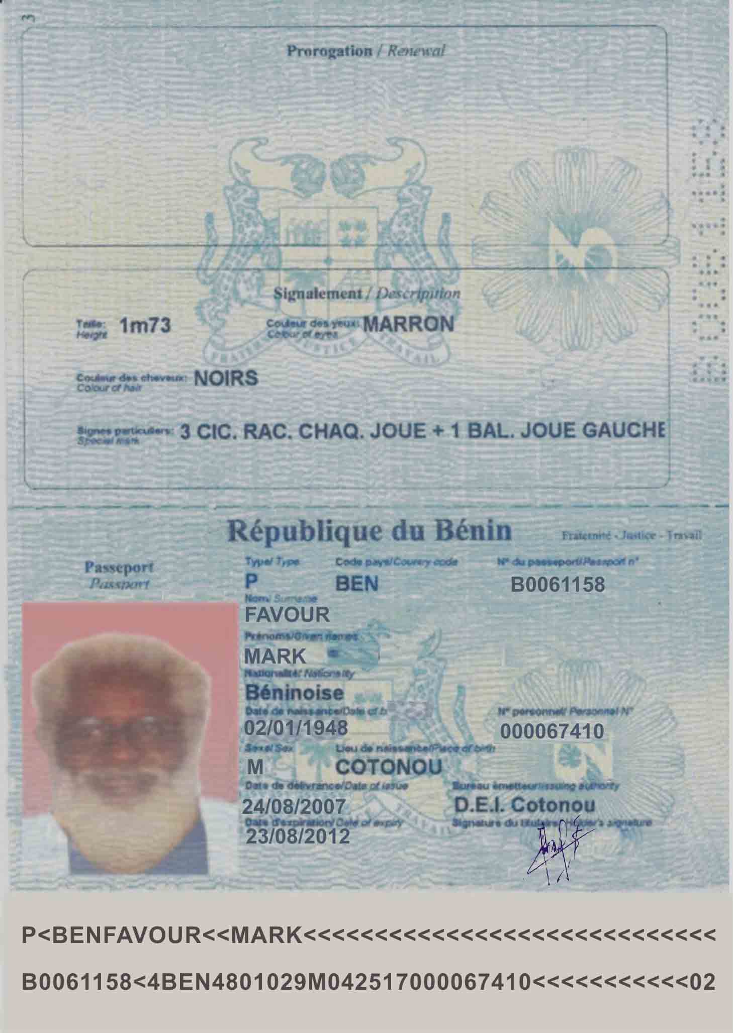 Benin passport